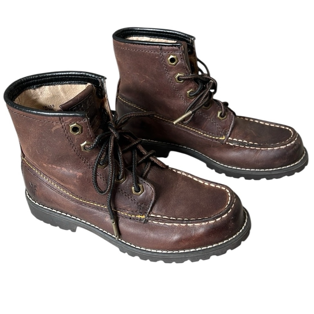Frye Dakota Mid Lace Up Tie Leather Boots Brown Boys Unisex Youth 13.5